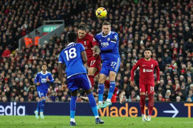 Leicester City 'den Timothy Castagne 30 Aralık 202' de Liverpool 'un Leicester City' e karşı oynadığı Premier League maçında önde.
