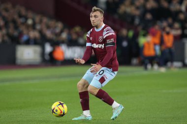 West Ham United Premier Lig maçında 20 numaralı Jarrod Bowen, 30 Aralık 202 'de Londra Stadyumu' nda Brentford 'a karşı.