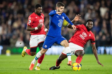 Chelsea 'den Christian Pulisiç # 10 Premier League maçında Nottingham Forest Chelsea' ye karşı 1 Ocak 202 'de City Ground, Nottingham, İngiltere' de kendini maçın ortasında buldu.