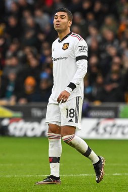 Manchester United 'ın Casemiro # 18' i Premier League maçı sırasında Wolverhampton Wanderers, Manchester United 'a karşı Molineux, Wolverhampton, Birleşik Krallık' ta 31 Aralık 202
