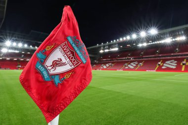 30 Aralık 202 'de Anfield, Liverpool, İngiltere' de oynanan Liverpool-Leicester maçı öncesinde Markalı Köşe Bayrağı