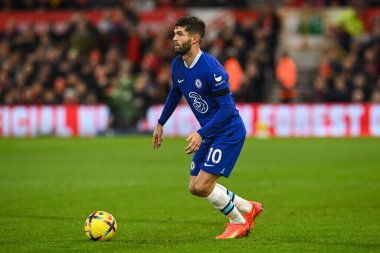 Chelsea 'li Christian Pulisiç # 10 Premier League maçında Nottingham Forest Chelsea' ye karşı 1 Ocak 202 'de City Ground, Nottingham, İngiltere