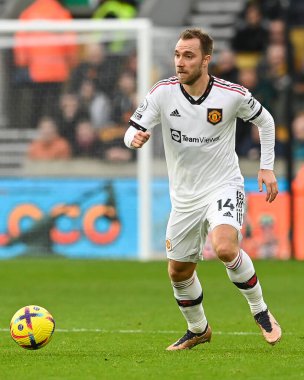 Manchester United 'ın Christian Eriksen # 14' ü Premier League maçında Wolverhampton Wanderers 'a karşı Molineux, Wolverhampton, İngiltere' de 31 Aralık 202