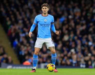 Manchester City 'den John Stones # 5 Premier League maçı sırasında topu kontrol ediyor Manchester City Everton' a karşı Etihad Stadyumu, Manchester, Birleşik Krallık, 31 Aralık 202