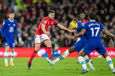 Nottingham Ormanı 'ndan Remo Freuler # 23 Premier League maçında Forest' ı forvete sokmaya bakıyor Nottingham Forest Chelsea 'ye karşı City Ground, Nottingham, İngiltere, 1 Ocak 202