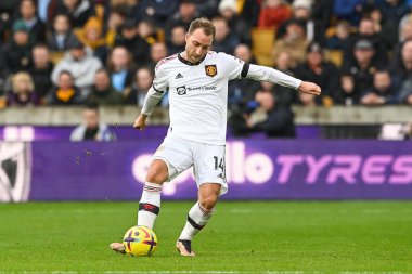 Manchester United 'ın Christian Eriksen # 14' ü Premier League maçında Wolverhampton Wanderers 'a karşı Molineux, Wolverhampton, İngiltere' de 31 Aralık 202