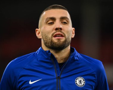 Chelsea 'den Mateo Kovai # 8 Premier League maçı öncesinde Nottingham Forest Chelsea' ye karşı 1 Ocak 2022 'de City Ground, Nottingham, İngiltere' de oynanan maç öncesi ısınma maçında