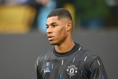 Manchester United 'dan Marcus Rashford # 10 Premier League karşılaşması öncesi ısınma öncesinde Wolverhampton Wanderers, Manchester United' a karşı Molineux, Wolverhampton, Birleşik Krallık, 31 Aralık 202