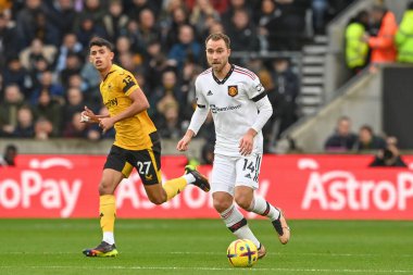 Manchester United 'ın Christian Eriksen # 14' ü Premier League maçında Wolverhampton Wanderers 'a karşı Molineux, Wolverhampton, İngiltere' de 31 Aralık 202