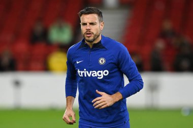 Cesar Azpilicueta #28 of Chelsea warms up before the Premier League match Nottingham Forest vs Chelsea at City Ground, Nottingham, United Kingdom, 1st January 202 clipart