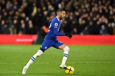 Premier Lig maçında Chelsea City Ground, Nottingham, İngiltere 'de oynanan Nottingham Forest - Chelsea maçında Chelsea' nin 22 numaralı Hakim Ziyech 'e karşı.