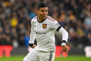 Manchester United 'ın Casemiro # 18' i Premier League maçı sırasında Wolverhampton Wanderers, Manchester United 'a karşı Molineux, Wolverhampton, Birleşik Krallık' ta 31 Aralık 202