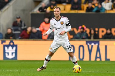 Manchester United 'ın Christian Eriksen # 14' ü Premier League maçında Wolverhampton Wanderers 'a karşı Molineux, Wolverhampton, İngiltere' de 31 Aralık 202