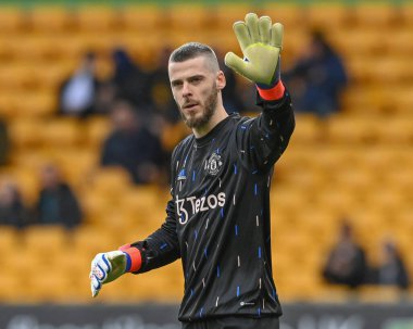 Manchester United 'dan David De Gea Premier Lig karşılaşması öncesi ısınma öncesi Wolverhampton Wanderers' a karşı Molineux, Wolverhampton, Birleşik Krallık 'ta 31 Aralık 202