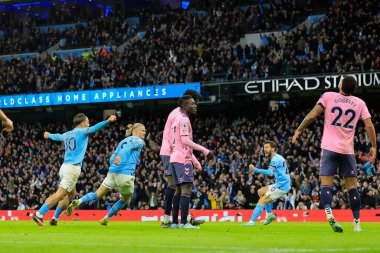 Manchester City 'den Erling Haaland 31 Aralık 202' de Etihad Stadyumu 'nda oynanan Premier League maçında gol atmayı kutluyor.