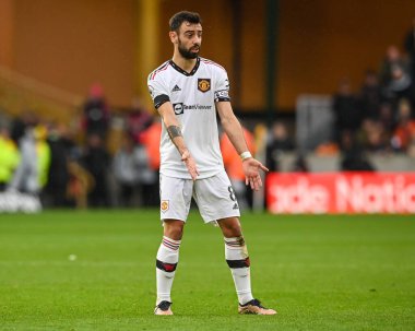 Manchester United 'dan Bruno Fernandes 31 Aralık 202' de Molineux, Wolverhampton, İngiltere 'de oynanan Premier League karşılaşmasında Wolverhampton Wanderers ile Manchester United karşı karşıya geldi.