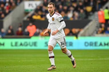 Premier Lig karşılaşmasında Manchester United 'ın Christian Eriksen # 14' ü Wolverhampton Wanderers 'a karşı Molineux, Wolverhampton, Birleşik Krallık' ta 31 Aralık 202