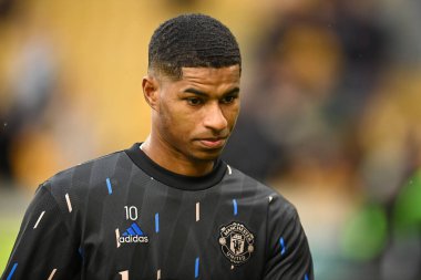 Manchester United 'dan Marcus Rashford # 10 Premier League karşılaşması öncesi ısınma öncesinde Wolverhampton Wanderers, Manchester United' a karşı Molineux, Wolverhampton, Birleşik Krallık 'ta 31 Aralık 202