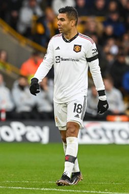 Manchester United 'ın Casemiro # 18' i Premier League maçı sırasında Wolverhampton Wanderers, Manchester United 'a karşı Molineux, Wolverhampton, Birleşik Krallık' ta 31 Aralık 202