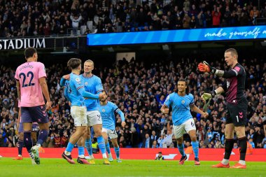 Manchester City 'den Erling Haaland 31 Aralık 202' de Etihad Stadyumu 'nda oynanan Premier League maçında gol atmayı kutluyor.
