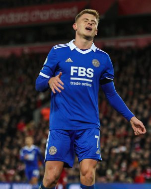 Leicester City 'den Harvey Barnes, 30 Aralık 202' de Liverpool ile Leicester City arasında oynanan Premier League maçında kaçırılan şansa tepki gösterdi.