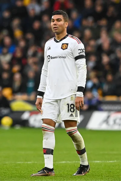 Manchester United 'ın Casemiro # 18' i Premier League maçı sırasında Wolverhampton Wanderers, Manchester United 'a karşı Molineux, Wolverhampton, Birleşik Krallık' ta 31 Aralık 202