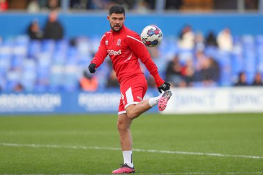 Middlesbrough 'dan Alex Mowatt # 4 numaralı maç öncesi ısınma maçı öncesinde Birmingham City, Birmingham Middlesbrough' a karşı St Andrews, Birmingham, İngiltere, 2 Ocak 202