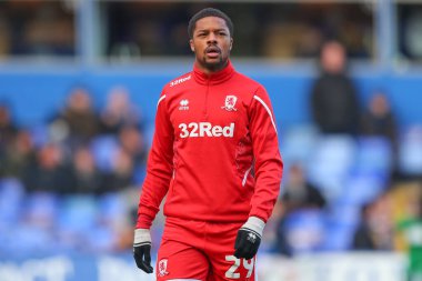 Middlesbrough 'dan Chuba Akpom # 29, 2 Ocak 202' de Birmingham City ile Middlesbrough arasında oynanan karşılaşma öncesinde oynanan maç öncesi ısınma maçında.
