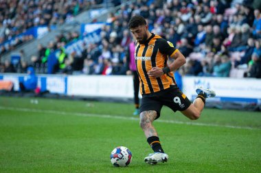 Hull City 'den Allahyar Sayyadmanesh # 9, Gök İddia Şampiyonası maçında Wigan Atletizm ve Hull City' ye karşı DW Stadyumu, Wigan, İngiltere, 2 Ocak 202