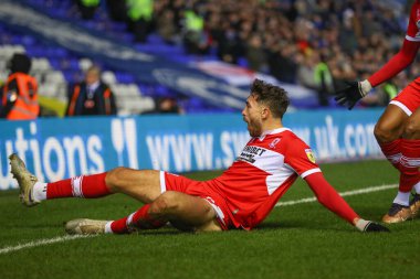 Middlesbrough 'dan Matt Crooks 2 Ocak 202' de Birmingham City 'nin St Andrews, Birmingham' da Middlesbrough 'a karşı oynadığı Gökyüzü İddia Şampiyonası maçında 1-0 kazanma hedefini kutluyor.