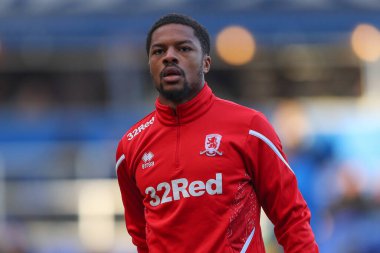 Middlesbrough 'dan Chuba Akpom # 29, 2 Ocak 202' de Birmingham City ile Middlesbrough arasında oynanan karşılaşma öncesinde oynanan maç öncesi ısınma maçında.