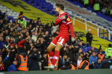Middlesbrough 'dan Matt Crooks 2 Ocak 202' de Birmingham City 'nin St Andrews, Birmingham' da Middlesbrough 'a karşı oynadığı Gökyüzü İddia Şampiyonası maçında 0-2 kazanma hedefini kutluyor.