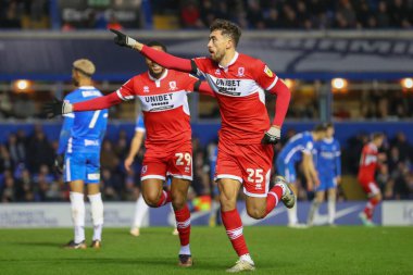 Middlesbrough 'dan Matt Crooks 2 Ocak 202' de Birmingham City, Birmingham 'a karşı Middlesbrough' da oynanan Sky Bet Şampiyonası maçında 0-1 kazanma hedefini kutluyor.