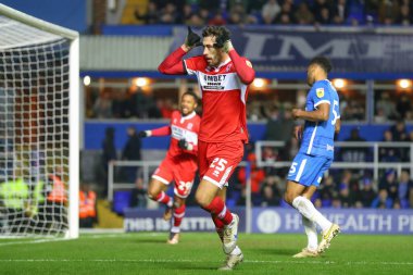 Middlesbrough 'dan Matt Crooks 2 Ocak 202' de Birmingham City 'nin St Andrews, Birmingham' da Middlesbrough 'a karşı oynadığı Gökyüzü İddia Şampiyonası maçında 0-2 kazanma hedefini kutluyor.