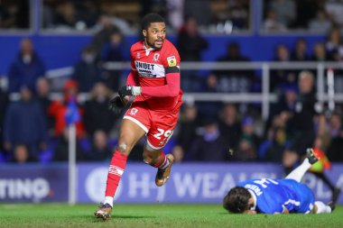 Middlesbrough 'dan Chuba Akpom # 29, 2 Ocak 202' de Birmingham City ile Middlesbrough arasında oynanan Gökyüzü İddia Şampiyonası maçında 1-3 kazanma hedefini kutluyor.
