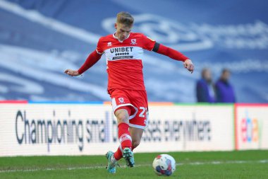 Middlesbrough 'dan Marcus Forss # 21 Gök İddia Şampiyonası maçında Birmingham City, St Andrews, Birmingham, İngiltere' de 2 Ocak 202 'de Middlesbrough' a karşı.