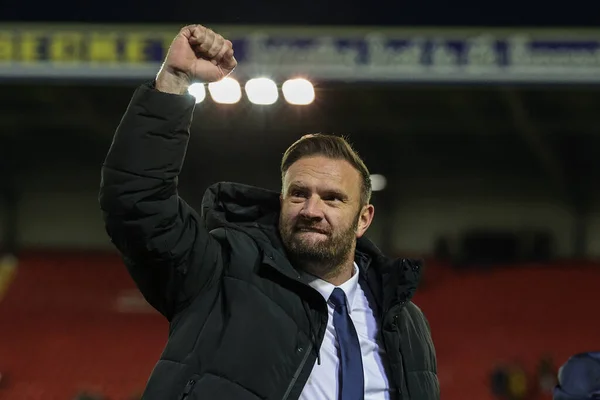 Ian Evatt Manager Bolton Wanderers Punches Air Bolton Win Sky — 스톡 사진