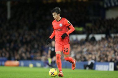 Brighton & Hove Albion 'dan Kaoru Mitoma # 22 Premier Lig maçı sırasında Goodison Park, Liverpool' da Everton ve Hove Albion 'a karşı 3 Ocak 202