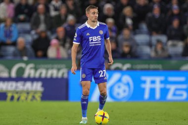Leicester City 'den Timothy Castagne # 27 Premier League maçında Leicester City, King Power Stadyumu' nda Fulham 'a karşı, 3 Ocak 202