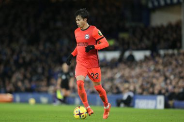 Brighton & Hove Albion 'dan Kaoru Mitoma # 22 Premier Lig maçı sırasında Goodison Park, Liverpool' da Everton ve Hove Albion 'a karşı 3 Ocak 202
