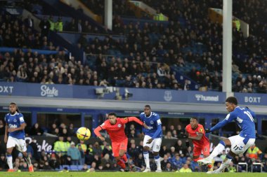 Everton 'dan 11 numaralı Demarai Gray, İngiltere' nin Liverpool kenti Goodison Park 'ta oynanan Everton-Brighton ve Hove Albion maçında 1-4 öne geçerek penaltı aldı.