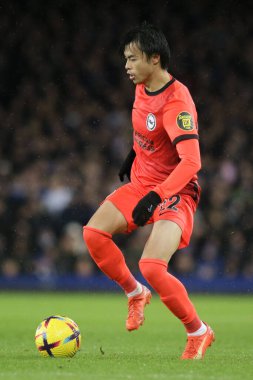 Brighton & Hove Albion 'dan Kaoru Mitoma # 22 Premier Lig maçı sırasında Goodison Park, Liverpool' da Everton ve Hove Albion 'a karşı 3 Ocak 202