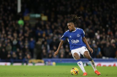 Everton 'dan Alex Iwobi # 17 Premier Lig maçı sırasında Goodison Park, Liverpool' da Everton ve Hove Albion 'a karşı, 3 Ocak 202