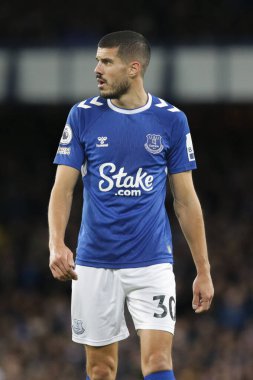 Premier Lig maçı sırasında Everton 'dan Conor Coady # 30 Goodison Park, Liverpool' da Everton ve Hove Albion maçında, 3 Ocak 202