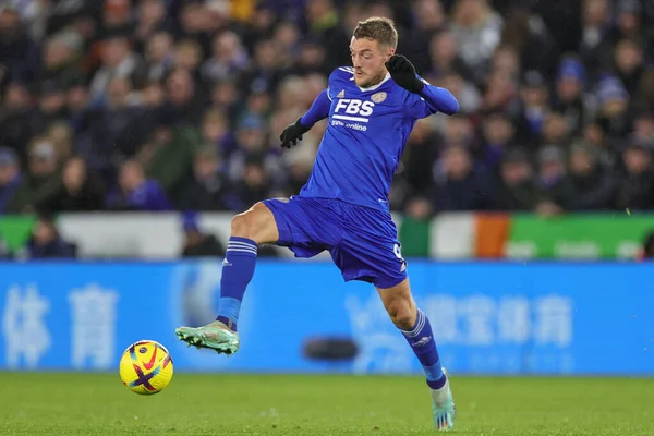 Jamie Vardy Van Leicester City Controleert Bal Tijdens Premier League — Stockfoto