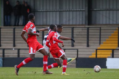 West Bromwich Albion 'dan Jovan Malcolm, 5 Ocak 202' de Keys Park, Hednesford, Birleşik Krallık 'ta oynanan Premier Lig Kupası Batı Bromwich Albion-Middlesbrough U23 maçında gol atma şansı yakaladı.