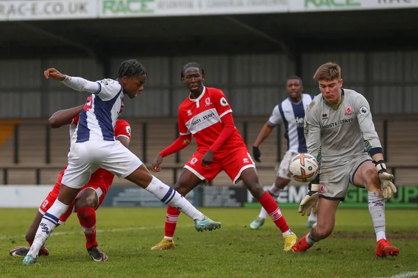 West Bromwich Albion 'dan Akeel Higgins, 5 Ocak 202' de Keys Park, Hednesford, Birleşik Krallık 'ta oynanan Premier Lig Kupası maçında West Bromwich Albion, Middlesbrough U23' e karşı gol atma şansı yakaladı.
