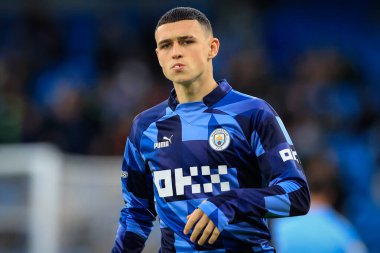 Manchester City # 47 numaralı Phil Foden, 8 Ocak 202 tarihinde Etihad Stadyumu 'nda oynanan ve Manchester City' nin Chelsea 'ye karşı oynadığı, Emirates FA Cup Üçüncü Raund karşılaşması öncesinde oynanan ön ısınma maçında...