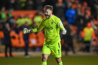 Blackpool 'dan Chris Maxwell, 7 Ocak 202' de Blackpool, İngiltere 'deki Bloomfield Road, Blackpool' da oynanan Blackpool - Nottingham Forest maçında 4-0 berabere kalma golünü kutluyor.
