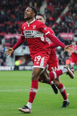 Middlesbrough 'dan Chuba Akpom 29 numara golünü kutluyor ve 7 Ocak 202' de Birleşik Krallık 'ın Riverside Stadyumu' nda oynanan Emirates FA Cup maçında Middlesbrough - Brighton ve Hove Albion maçında 1-1 'lik skora ulaştı.